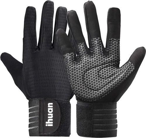 ihuan Guantes de entrenamiento para hombres con dedo completo: levantamiento de pesas para hombres, guantes de mano completa para levantamiento de