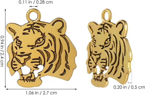 Miniatura 9 de 30 dijes de tigre para hacer joyas, dije de cabeza de tigre dorado antiguo para collar, pulsera, dijes de animales de metal para llavero, bolsa