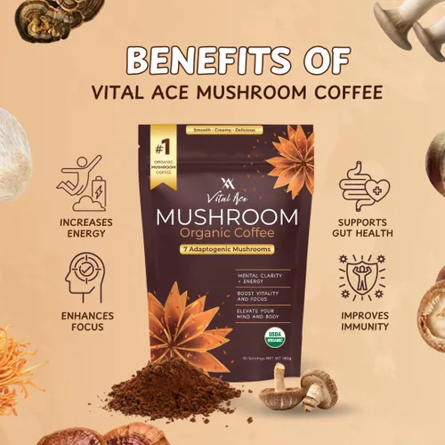 Miniatura 8 de Café en polvo orgánico de hongos con melena de león y 7 adaptógenos – Mejor energía, enfoque, inmunidad y salud intestinal – Mezcla de café