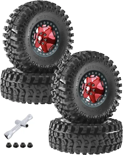 Miniatura 10 de 2.2 Pulgadas Beadlock Wheel Rim & Wheel Tires para SCX10 Capra/AMG 6x6/TRX4/Red cat Gen8 Red cat Everest Gen7 Pro RC Scale Crawler Truck, Neumáticos