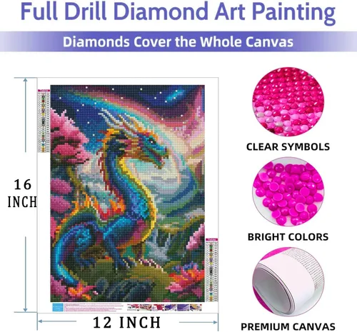 Miniatura 6 de Lovepefe Kit de pintura artística de diamante de dragón para adultos, kit de pintura con diamante para principiantes, bricolaje completo, arte