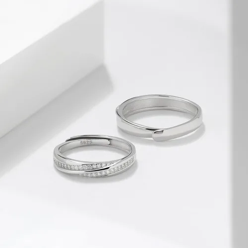 Miniatura 6 de Meissa 2 anillos de pareja para hombres y mujeres de plata de ley 925, anillos de promesa a juego, tamaño ajustable, hecho a mano, joyería nupcial