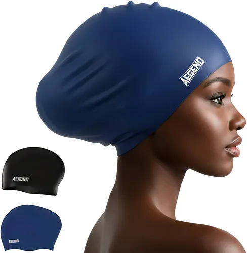 Miniatura 18 de Aegend - Gorros de natación para cabello largo, gorras de natación de silicona duraderas para mujeres, hombres, adultos, jóvenes, fáciles de poner