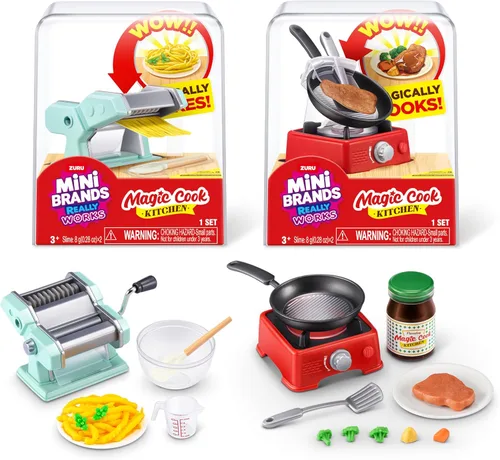 Mini Brands ZURU - Cápsula de cocina mágica Really Works serie 1 para hacer pasta y bistec con sartén, aparatos de cocina en miniatura que funcionan