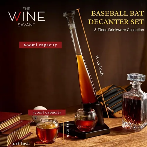 Miniatura 2 de Regalos de béisbol para hombres, juegos de decantador de whisky para hombres, juego de decantador de bate de béisbol de 20 onzas con 2 vasos, regalo