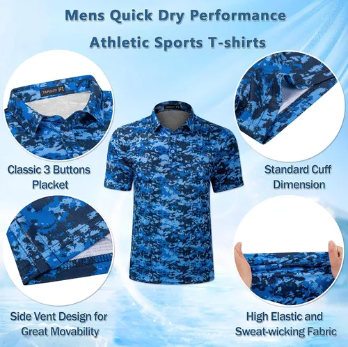 Miniatura 5 de TAPULCO Camisetas tipo polo de secado rápido para hombre, diseño de camuflaje, atléticas, ligeras, transpirables, casuales, para golf