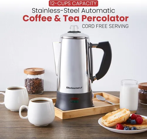 Miniatura 2 de Elite Gourmet EC923 Cafetera Percoladora Eléctrica, Libre de BPA, Mantiene Caliente, Perilla Transparente de Progreso de Preparación, Mango de Toque