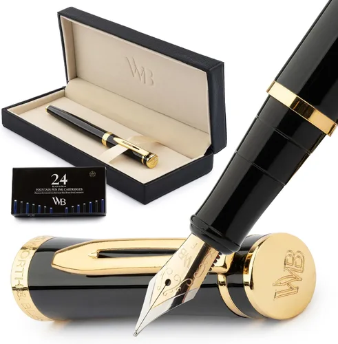 Miniatura 39 de Conjunto de pluma estilográfica Wordsworth & Black, plumín extra fino dorado de 18 quilates, incluye 24 cartuchos de tinta, convertidor de repuesto