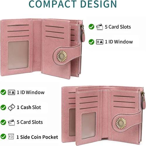 Miniatura 2 de SENDEFN - Billetera pequeña de piel auténtica para mujer, diseño plegable con ventana para tarjeta de identificación