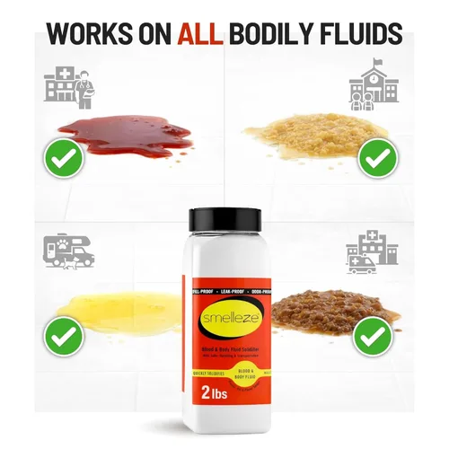 Miniatura 4 de SMELLEZE Limpieza de residuos de sangre y líquidos corporales súper absorbente, solidificador y desodorante: 2 lb. Los gránulos absorben sangre