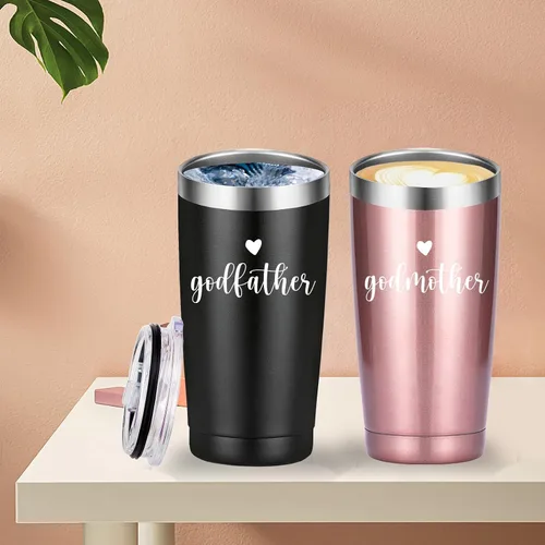 Miniatura 3 de Mamihlap Taza de viaje para padrino y madrina. Regalo de propuesta de padrinos. Regalos de aniversario de Navidad y cumpleaños para padrinos. Negro