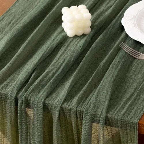 Miniatura 4 de Socomi Camino de mesa de gasa verde oliva de verano de 120 pulgadas, rústico bohemio, camino de tela de queso para bodas, fiestas, baby shower