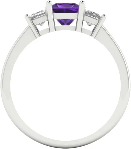 Miniatura 4 de Anillo de tres piedras de amatista natural de corte princesa de 1,11 quilates de oro blanco de 14 quilates