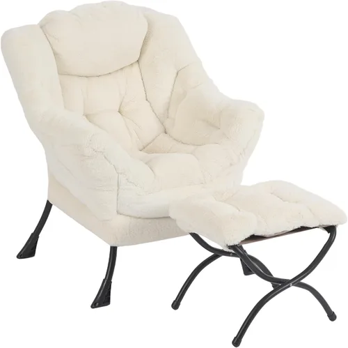 Miniatura 17 de Furlide Silla Perezosa Moderna con Reposapiés Plegable, Sillón de Descanso y Cómoda Silla de Lectura (Negro)