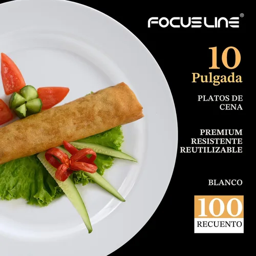 Miniatura 2 de FOCUSLINE 100 platos de plástico blanco de 10 pulgadas, platos desechables de alta resistencia, platos de plástico duro de alta calidad, platos