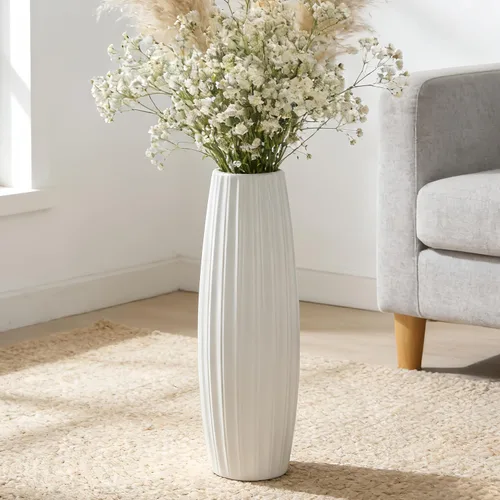 Miniatura 11 de Florero grande de cerámica, jarrón de flores blanco de 24 pulgadas de alto, jarrones decorativos para sala de estar, decoración moderna del hogar