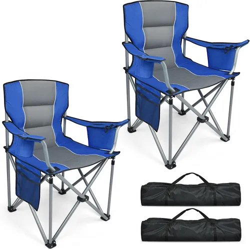 Miniatura 8 de Sillas de campamento, paquete de 2 sillas plegables de gran tamaño resistentes totalmente acolchadas para exteriores con soporte para tazas, bolsa