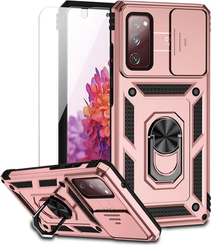 Miniatura 15 de Funda para Samsung Galaxy S20 FE 5G con cubierta para lente de cámara, protector de pantalla HD, soporte de anillo magnético probado contra caídas