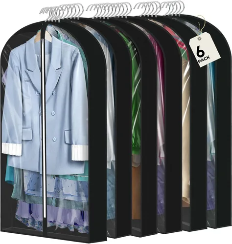 Miniatura 15 de 6 bolsas de ropa de 40 pulgadas para colgar ropa, bolsas transparentes para almacenamiento de ropa, bolsas de ropa para fundas de viaje