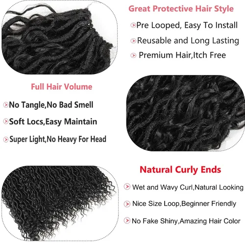Miniatura 4 de Cabello de ganchillo Boho Goddess Locs de 18 pulgadas, 7 paquetes con extremos rizados, suaves trenzas hippies preenlazadas para mujer