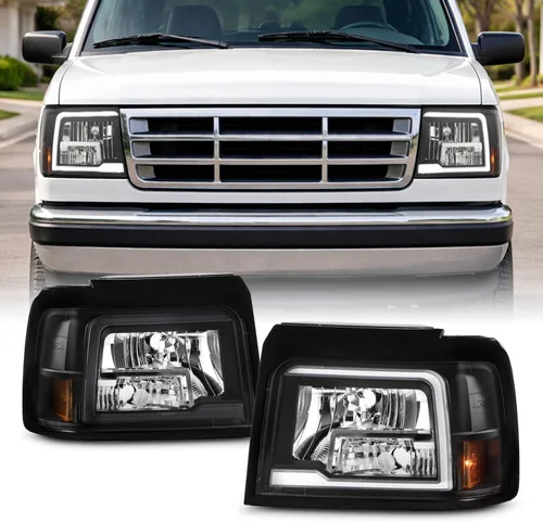 AKKON - Compatible con Ford Bronco 92-96 F150|F250|350 1994 1995 1996 Ford Bronco 92-96 F150|F250|350 con barra LED de faro delantero negro carcasa
