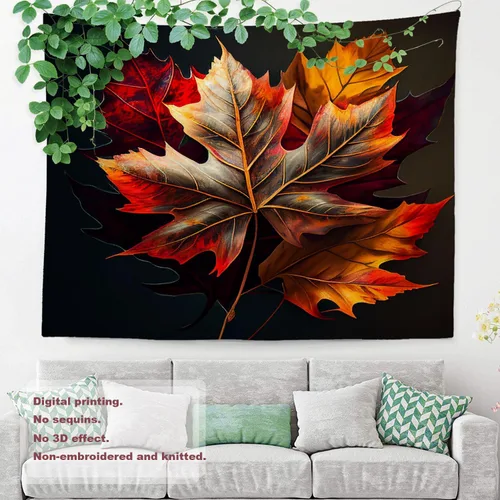 Miniatura 3 de Shrahala Tapiz de pared de hojas de arce otoñal, hojas rojas llameantes, fondo negro, tapiz grande para colgar en la pared, tapiz decorativo