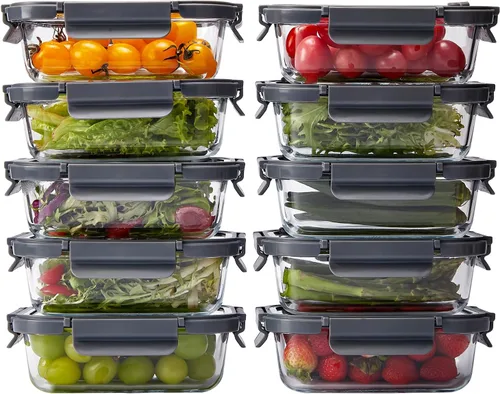Miniatura 12 de Contenedores de vidrio para almacenamiento de alimentos con tapas de vidrio, paquete de 4 recipientes de preparación de comidas con tapas