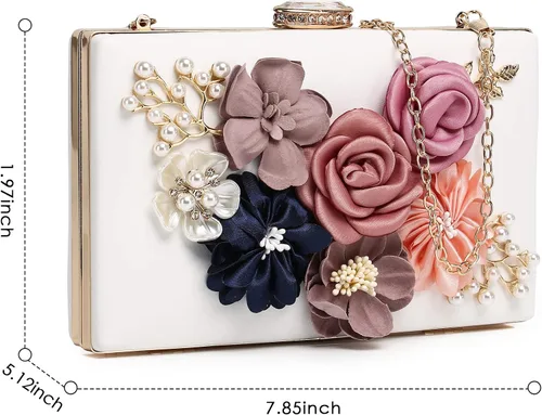 Miniatura 7 de Embrague floral para mujer, bolso de mano floral con flores en 3D, bolso de mano con rosas y flores, para boda y noche