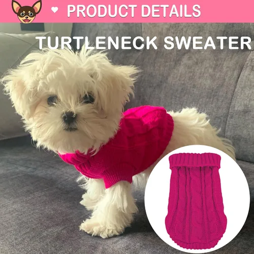 Miniatura 2 de 2 piezas de suéteres para perros con cuello alto de punto, suéter para Chihuahua y Yorkie, ropa para perros pequeños, trajes cálidos de invierno