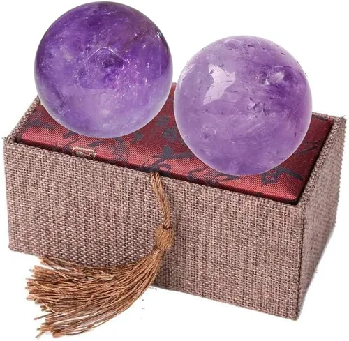 Miniatura 7 de Bolas Baoding de cristal de amatista de 1.4 pulgadas, pequeñas bolas curativas de cuarzo morado, bolas de mano para terapia de manos, alivio