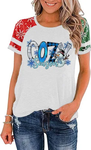 Miniatura 6 de Camisa de Navidad para mujer, manga raglán, con gráficos, para festivales de Navidad, lindas camisetas de moda para vacaciones, casual, regalo