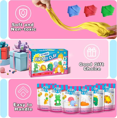 Miniatura 2 de ifergoo Arcilla seca al aire para niños, kit de arcilla para modelar animales, 6 diseños de animales con herramientas de escultura y tutoriales, Kit