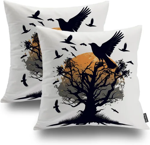 Miniatura 9 de Shrahala Funda de almohada decorativa de castillo oscuro de Halloween, casa con murciélagos de bruja, esqueleto, funda de almohada cuadrada mezclada