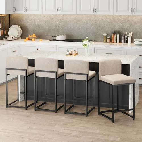 Miniatura 15 de GarveeHome Juego de 2 taburetes de bar, modernos taburetes de bar de altura de mostrador con respaldo y reposapiés, taburetes de bar tapizados