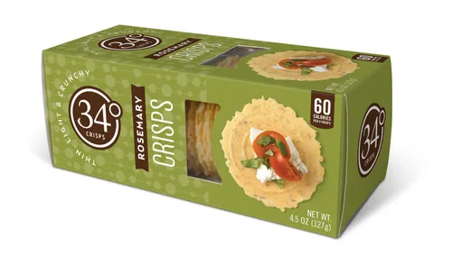Miniatura 2 de 34 Degrees Rosemary Crisps Galletas finas ligeras y crujientes para embutidos, tablas de queso y entretenimiento, paquete individual (4.5 onzas)