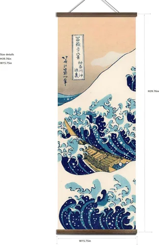 Miniatura 4 de jszip Rollo retro japonés de onda Ukiyo-e, pintura colgante de madera, 39.76 x 15.75 pulgadas