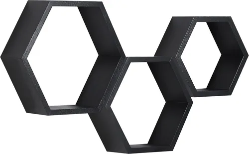 PHOENANCEE - Estantes flotantes hexagonales, juego de 3 estantes de nido de abeja, estantes de pared de madera estilo granja para almacenamiento,