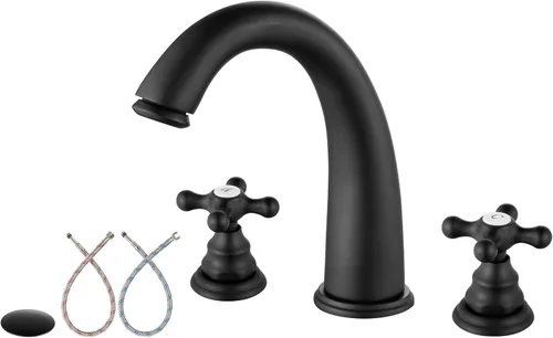 Miniatura 9 de Aolemi Grifo de baño generalizado de 3 agujeros, grifo de fregadero de 8 pulgadas, dos manijas cruzadas, montaje en cubierta de latón macizo