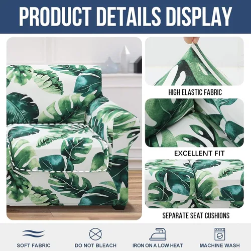Miniatura 4 de hyha Fundas para sofá, fundas para silla/sofá, estampado floral, elásticas, estampadas, 2 piezas, funda para cojín separado para sofá, protector