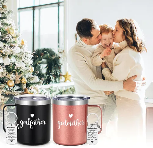 Miniatura 5 de LiqCool Regalo de propuesta de padrinos, juego de tazas de madrina y padrino, propuesta de regalos de padres de Dios, regalos de Navidad