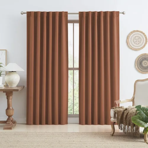 Miniatura 63 de Paneles de cortinas de ventana 100% opacas, con trabillas traseras, bolsillo para barra, gancho, cinturón, aspecto plisado, cortinas para sistema
