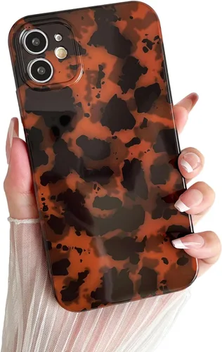 Huahuacase Funda compatible con iPhone 11, diseño de caparazón de tortuga, retro, ámbar y marrón, estampado de guepardo leopardo, funda protectora