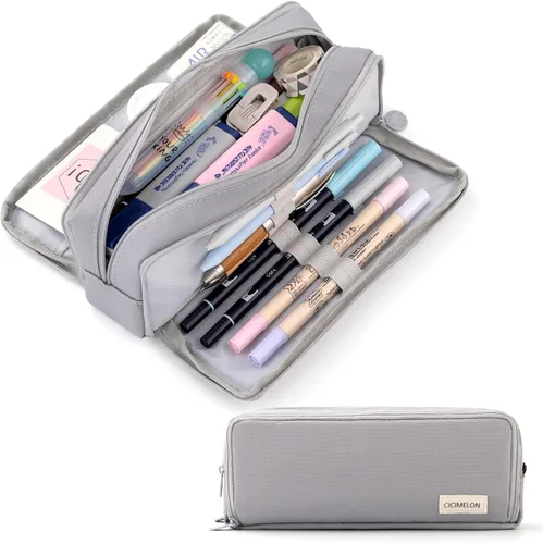Miniatura 7 de CICIMELON - Estuche de gran capacidad para lápices con 3 compartimentos para la escuela, adolescente, niña, hombre y mujer Azul claro