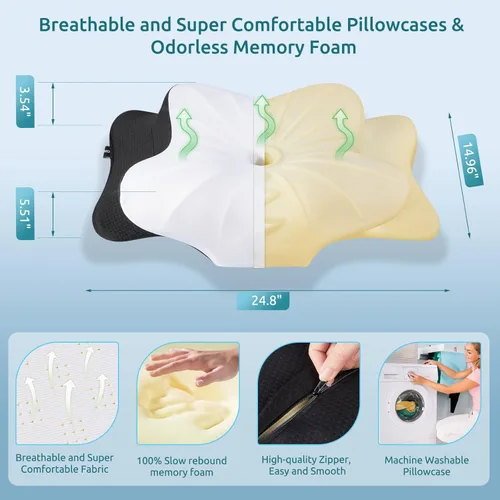 Miniatura 6 de DONAMA - Almohada cervical ortopédica para alivio de dolor del cuello, espuma viscoelástica contorneada, soporte ergonómico para dormir de lado