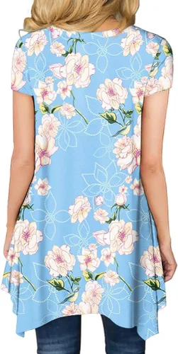 Miniatura 3 de BISHUIGE - Blusón de verano para mujer, de manga corta, con dobladillo irregular, holgada