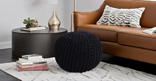 Miniatura 6 de FRELISH DECOR - Puf redondo otomano tejido a mano, 100% algodón, puf de punto, silla de suelo para sala de estar, reposapiés de dormitorio para sofá