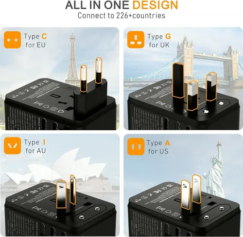 Miniatura 2 de Adaptador de viaje universal en todo el mundo: adaptador de enchufe de viaje europeo de carga rápida de 35 W GaN III/PD con 3 puertos USB-C y 2