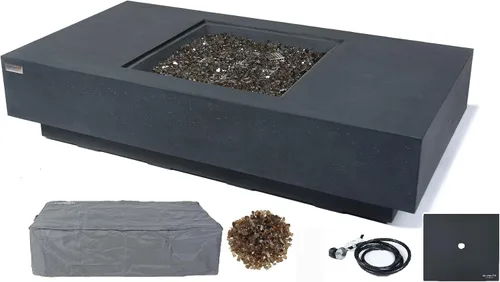 Miniatura 52 de Elementi+ Mesa de Fuego de Gas Colorado de Hormigón Fundido de 56" Rectangular, Hoguera al Aire Libre con Ignición Electrónica Incluye Cubierta