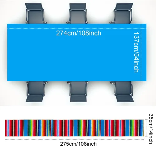 Miniatura 3 de Mixweer Juego de camino de mesa y mantel mexicano de algodón, mantel desechable de plástico con serape mexicano, mantel rectangular de plástico