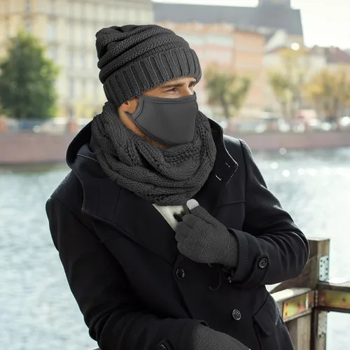 Miniatura 6 de URATOT Conjunto cálido de punto de invierno, bufanda infinita y gorro, guantes para pantalla táctil, regalos de invierno para hombres y mujeres
